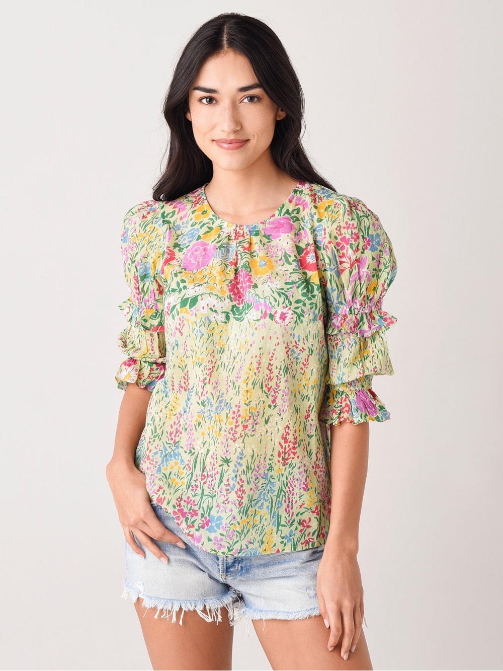 Banjanan 100% Cotton Chloe Floral Ruffle Sleeve Blouse Cottagecore Boho XS